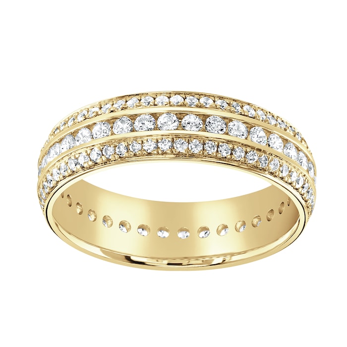 Goldsmiths 18ct Yellow Gold 1.00cttw Triple Row Channel Set Diamond Full Eternity Ring