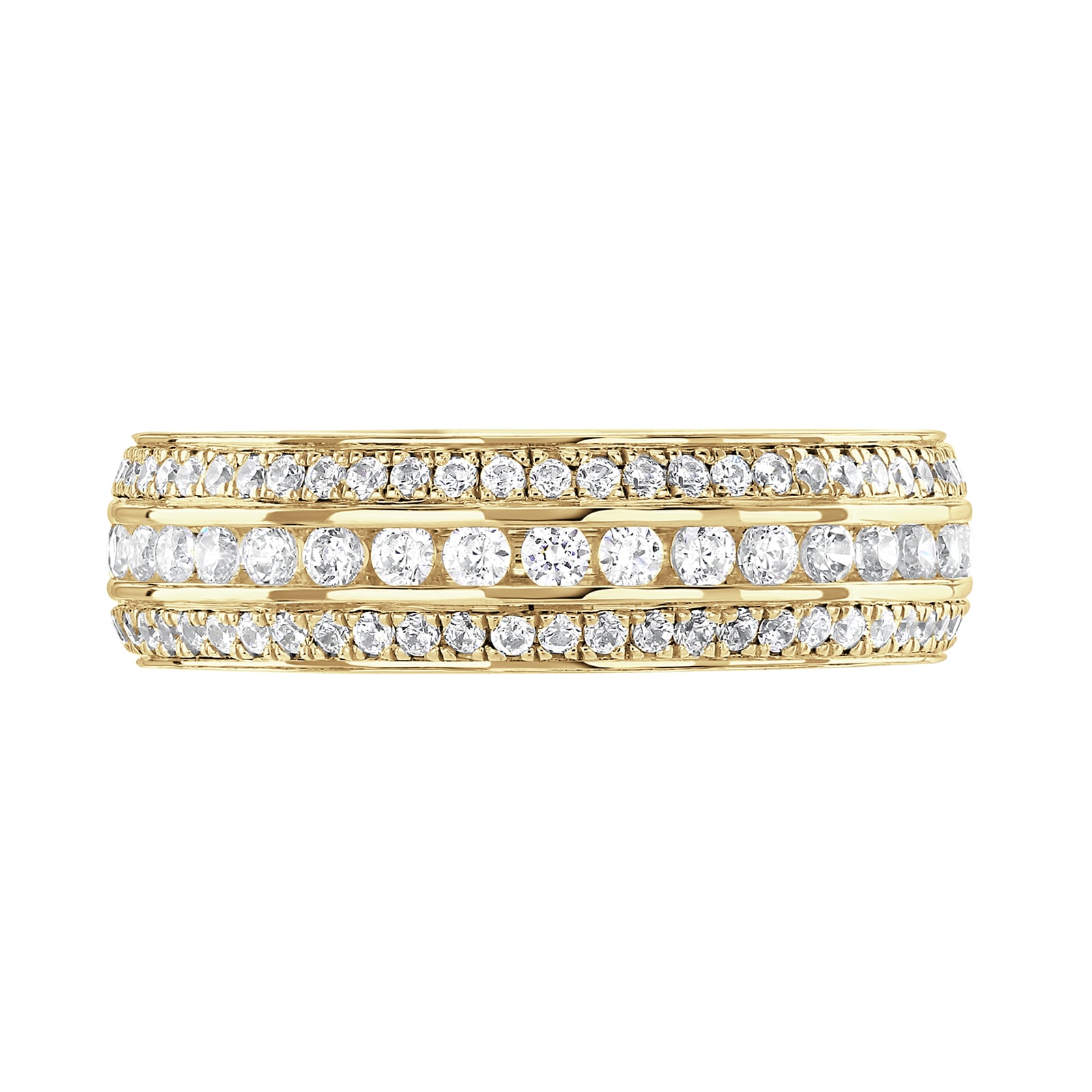 Goldsmiths 18ct Yellow Gold 1.00cttw Triple Row Channel Set Diamond Full Eternity Ring Goldsmiths 18ct Yellow Gold 1.00cttw Triple Row Channel Set Diamond Full Eternity Ring