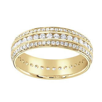 Goldsmiths 9ct Yellow Gold 1.00cttw Triple Row Channel Set Diamond Full Eternity Ring