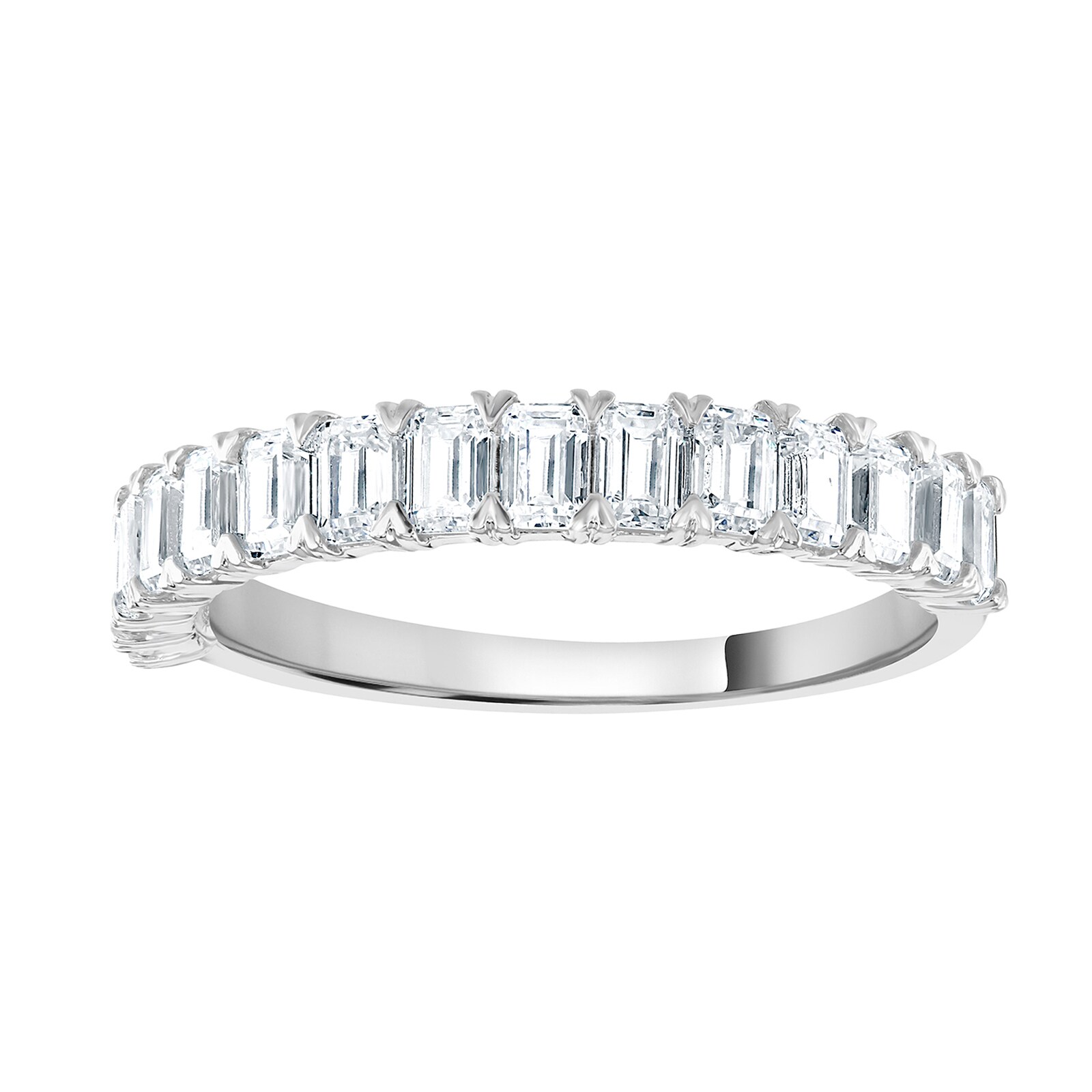 18ct White Gold 1.33cttw Emerald Cut Claw Set Half Eternity Ring - Ring Size P