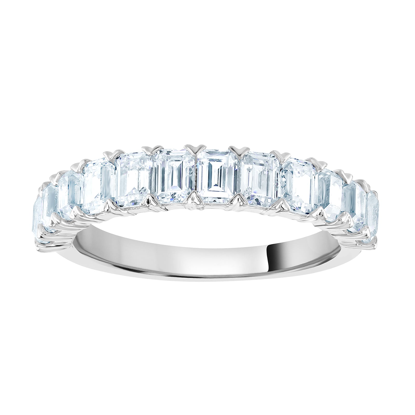 18ct White Gold 1.59cttw Emerald Cut Claw Set Half Eternity Ring - Ring Size M
