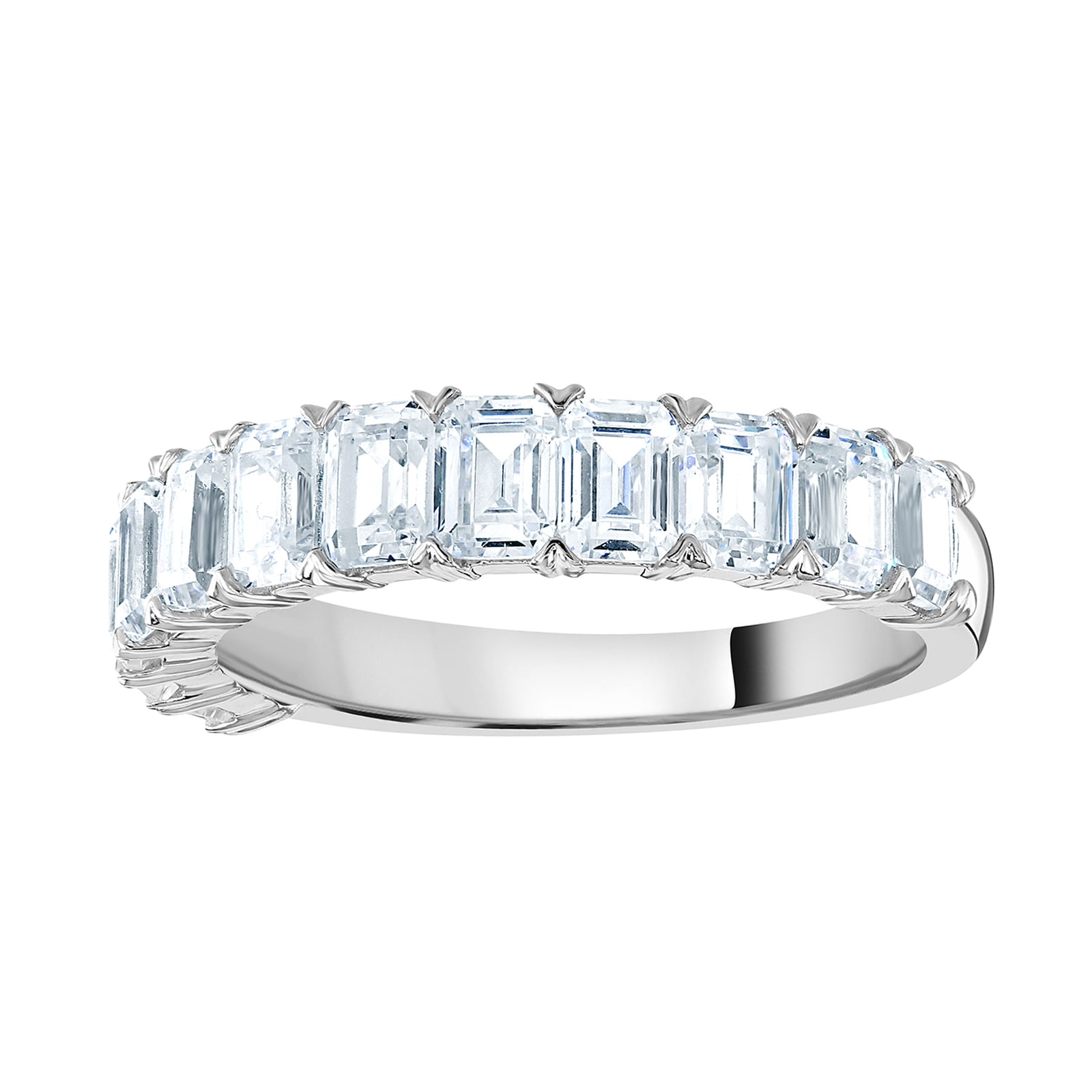 Platinum 2.19 Carat Emerald Cut Half Eternity Ring - Ring Size T