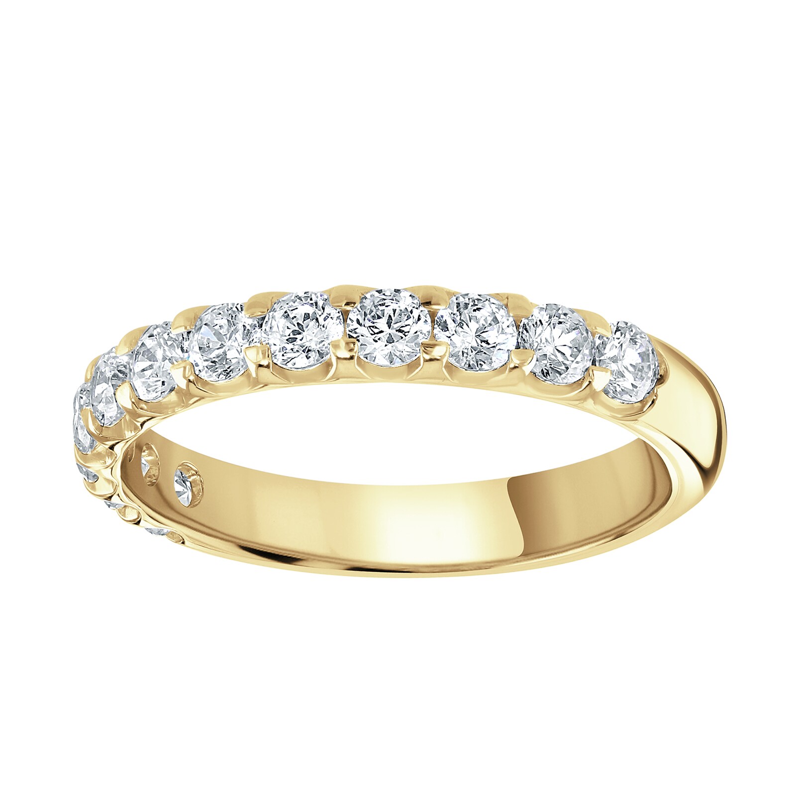 18ct Yellow Gold 0.75 Carat Round Brilliant Cut Claw Set Half Eternity Ring - Ring Size R