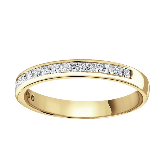 Goldsmiths 9ct Yellow Gold 0.40cttw Princess Cut Channel Set Diamond Half Eternity Ring