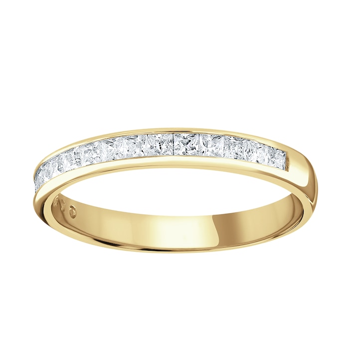 Goldsmiths 18ct Yellow Gold 0.50cttw Princess Cut Channel Set Diamond Half Eternity Ring