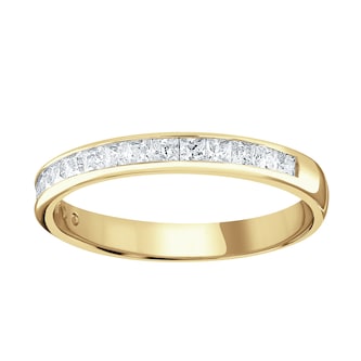 Goldsmiths 9ct Yellow Gold 0.50cttw Princess Cut Channel Set Diamond Half Eternity Ring Goldsmiths 9ct Yellow Gold 0.50cttw Princess Cut Channel Set Diamond Half Eternity Ring