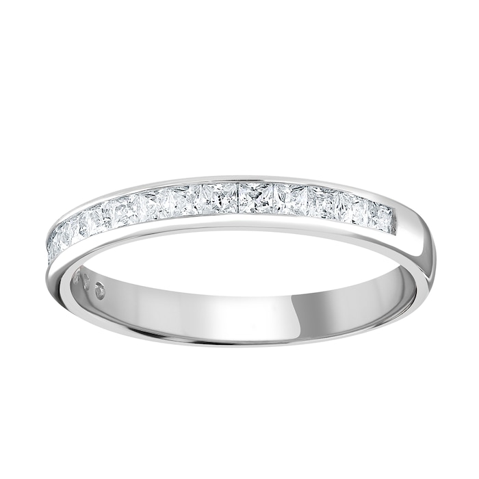 Goldsmiths 18ct White Gold 0.50cttw Princess Cut Channel Set Diamond Half Eternity Ring