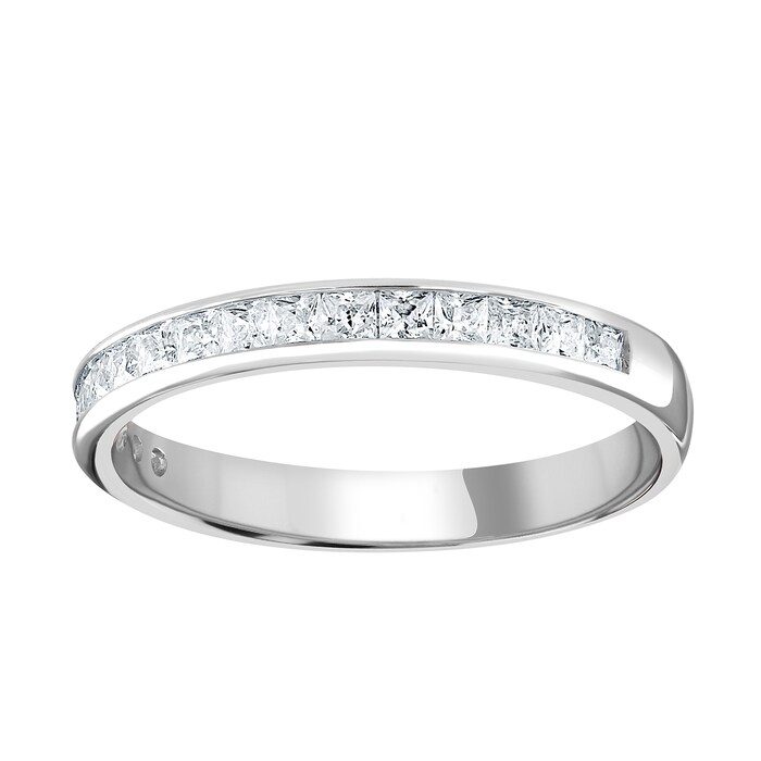 Goldsmiths Platinum 0.50cttw Princess Cut Channel Set Diamond Half Eternity Ring