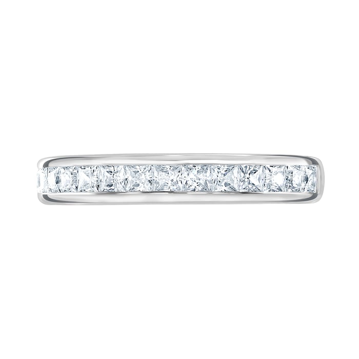 Goldsmiths 18ct White Gold 0.80cttw Princess Cut Channel Set Diamond Half Eternity Ring