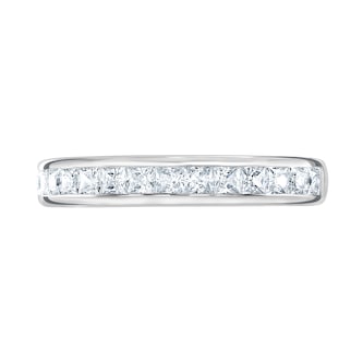 Goldsmiths 18ct White Gold 0.80cttw Princess Cut Channel Set Diamond Half Eternity Ring