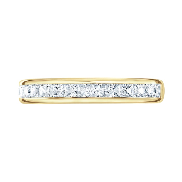 Goldsmiths 18ct Yellow Gold 0.80cttw Princess Cut Channel Set Diamond Half Eternity Ring