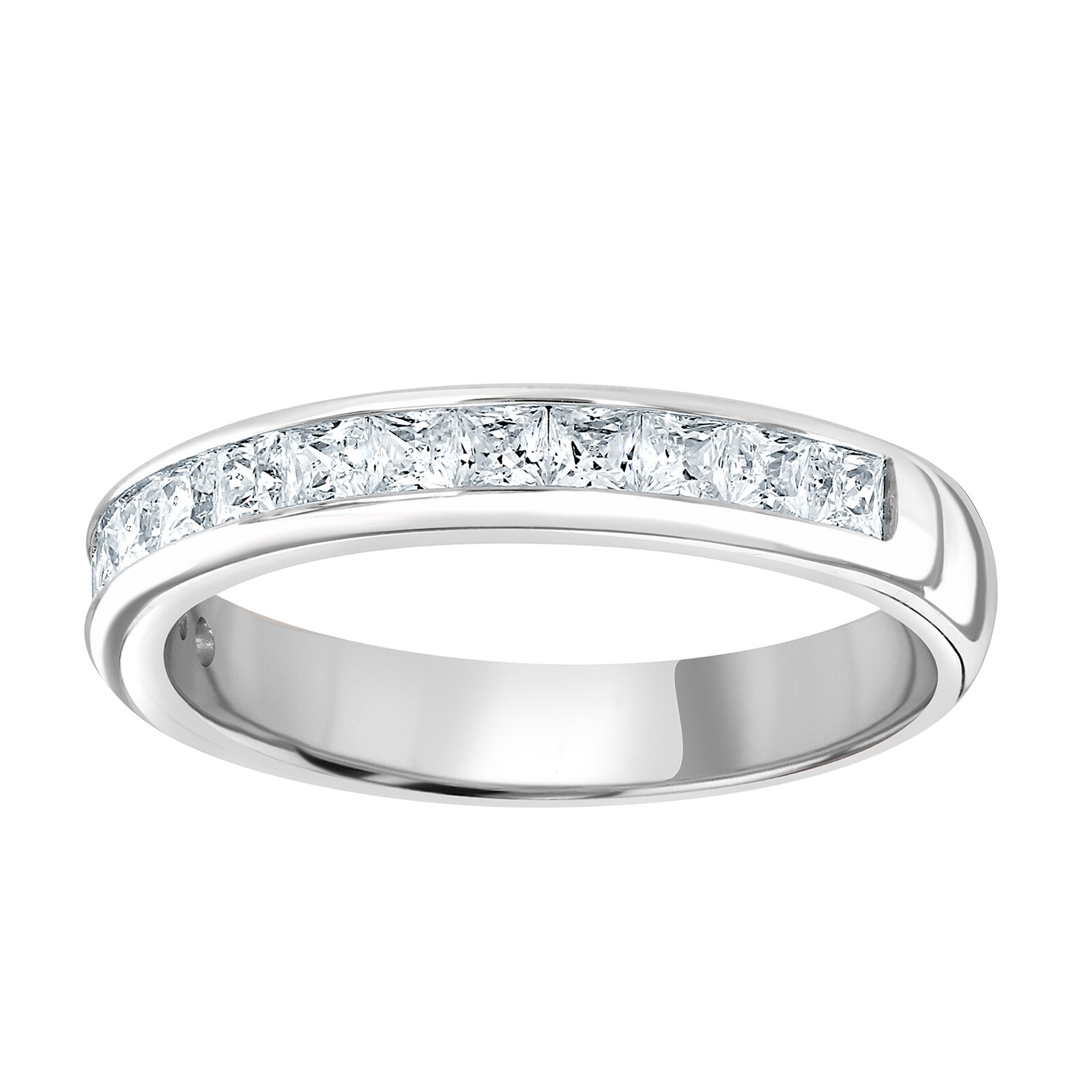 9ct White Gold 0.80cttw Princess Cut Channel Set Diamond Half Eternity Ring - Ring Size M