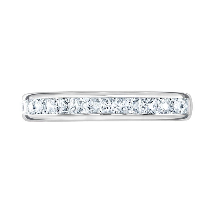 Goldsmiths 9ct White Gold 0.80cttw Princess Cut Channel Set Diamond Half Eternity Ring