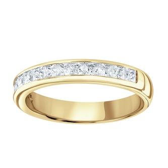Goldsmiths 9ct Yellow Gold 0.80cttw Princess Cut Channel Set Diamond Half Eternity Ring