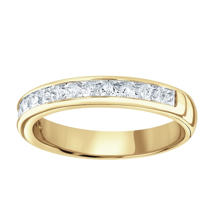 Goldsmiths 18ct Yellow Gold 0.80cttw Princess Cut Channel Set Diamond Half Eternity Ring