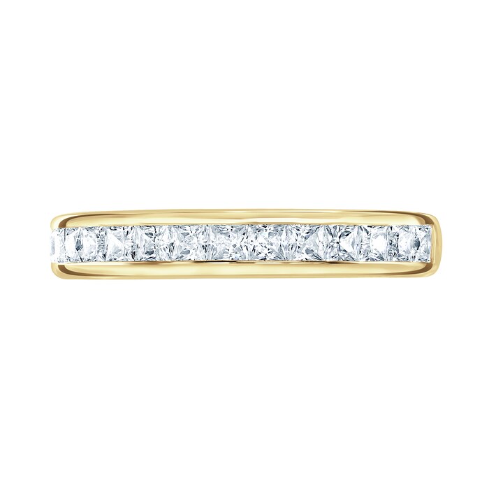 Goldsmiths 18ct Yellow Gold 0.80cttw Princess Cut Channel Set Diamond Half Eternity Ring