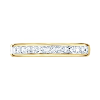 Goldsmiths 18ct Yellow Gold 0.80cttw Princess Cut Channel Set Diamond Half Eternity Ring