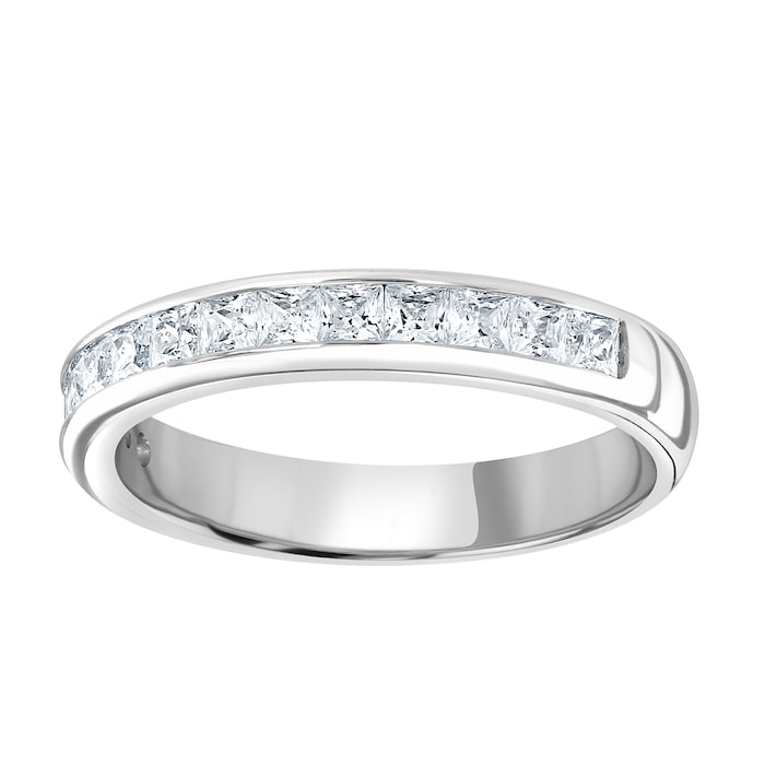 Goldsmiths 9ct White Gold 0.80cttw Princess Cut Channel Set Diamond Half Eternity Ring