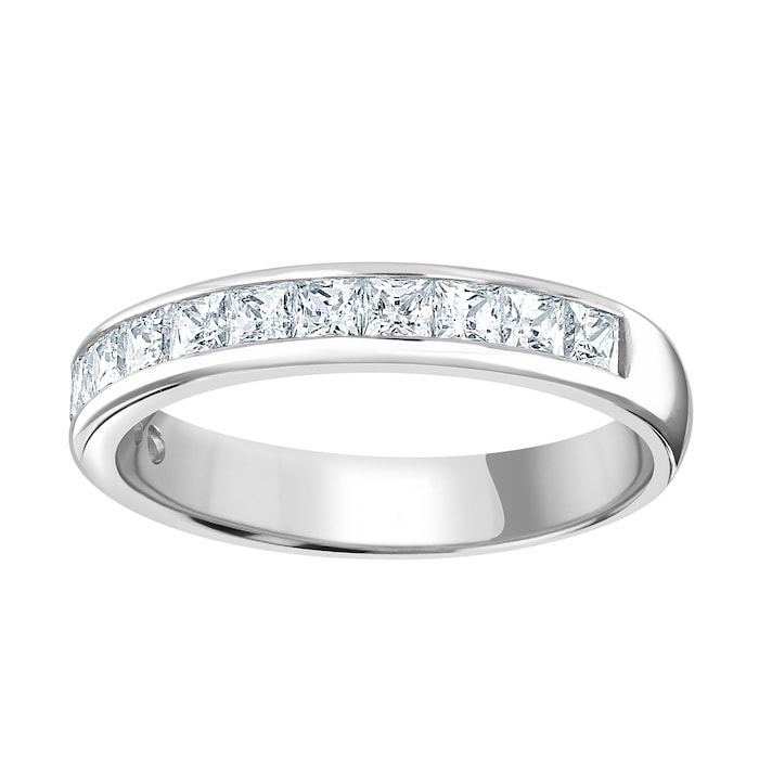 Goldsmiths 18ct White Gold 1.00cttw Princess Cut Channel Set Diamond Half Eternity Ring