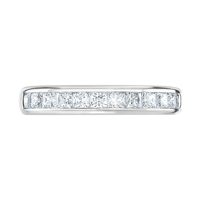 Goldsmiths 18ct White Gold 1.00cttw Princess Cut Channel Set Diamond Half Eternity Ring - Ring Size O