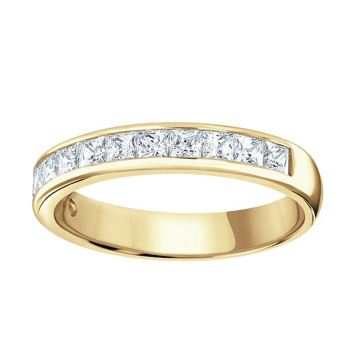 Goldsmiths 18ct Yellow Gold 1.00cttw Princess Cut Channel Set Diamond Half Eternity Ring