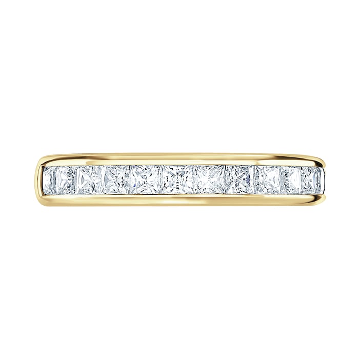 Goldsmiths 18ct Yellow Gold 1.00cttw Princess Cut Channel Set Diamond Half Eternity Ring