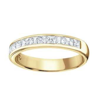 Goldsmiths 9ct Yellow Gold 1.00cttw Princess Cut Channel Set Diamond Half Eternity Ring Goldsmiths 9ct Yellow Gold 1.00cttw Princess Cut Channel Set Diamond Half Eternity Ring