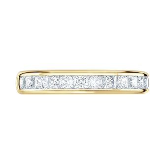 Goldsmiths 9ct Yellow Gold 1.00cttw Princess Cut Channel Set Diamond Half Eternity Ring Goldsmiths 9ct Yellow Gold 1.00cttw Princess Cut Channel Set Diamond Half Eternity Ring