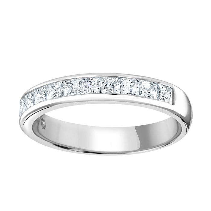 Goldsmiths 9ct White Gold 1.00cttw Princess Cut Channel Set Diamond Half Eternity Ring - Ring Size P