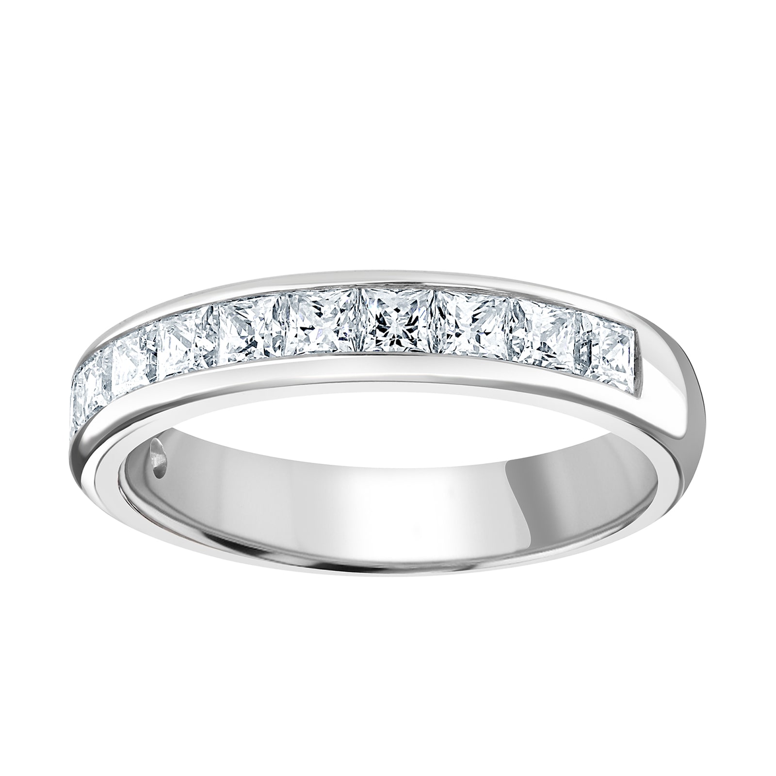 18ct White Gold 1.50cttw Princess Cut Channel Set Diamond Half Eternity Ring - Ring Size O