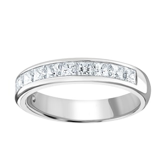 Goldsmiths 18ct White Gold 1.50cttw Princess Cut Channel Set Diamond Half Eternity Ring Goldsmiths 18ct White Gold 1.50cttw Princess Cut Channel Set Diamond Half Eternity Ring