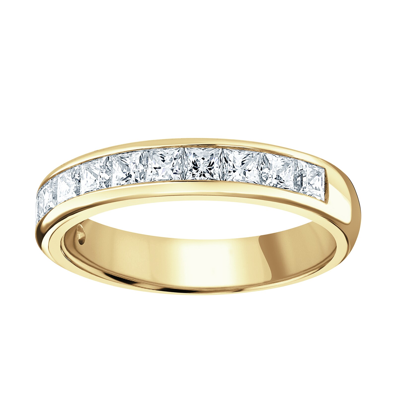 18ct Yellow Gold 1.50cttw Princess Cut Channel Set Diamond Half Eternity Ring - Ring Size I