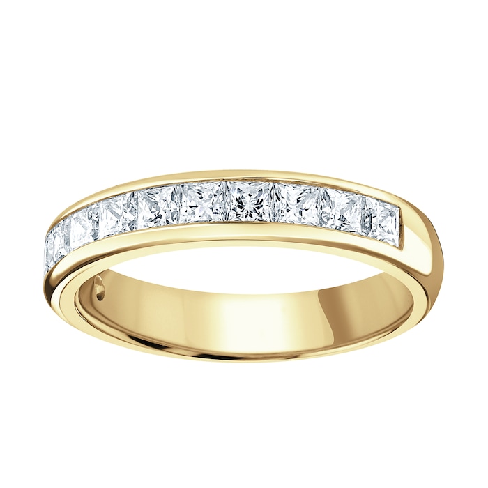 Goldsmiths 18ct Yellow Gold 1.50cttw Princess Cut Channel Set Diamond Half Eternity Ring