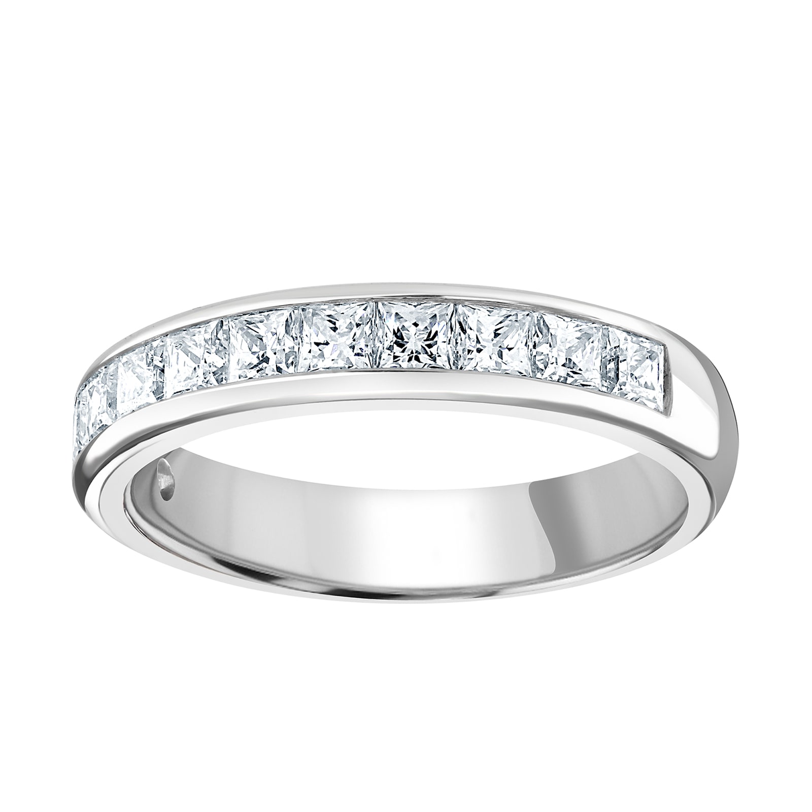 9ct White Gold 1.50cttw Princess Cut Channel Set Diamond Half Eternity Ring - Ring Size K