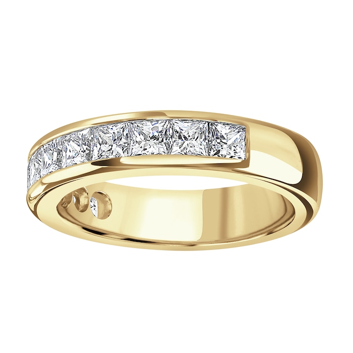 Goldsmiths 18ct Yellow Gold 2.03cttw Princess Cut Channel Set Diamond Half Eternity Ring