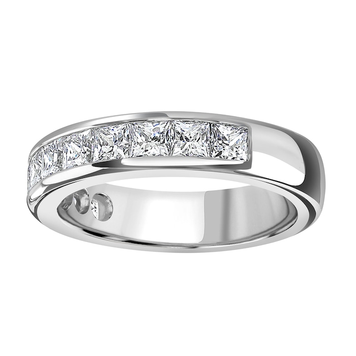 Goldsmiths 9ct White Gold 2.03cttw Princess Cut Channel Set Diamond Half Eternity Ring