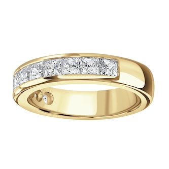 Goldsmiths 18ct Yellow Gold 2.03cttw Princess Cut Channel Set Diamond Half Eternity Ring