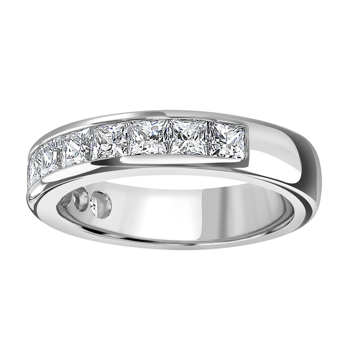 Goldsmiths 9ct White Gold 2.03cttw Princess Cut Channel Set Diamond Half Eternity Ring