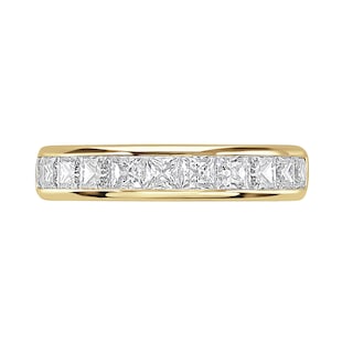 Goldsmiths 18ct Yellow Gold 2.03cttw Princess Cut Channel Set Diamond Half Eternity Ring