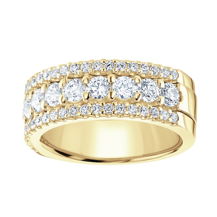 Goldsmiths 18ct Yellow Gold 1.43cttw Triple Row Claw Set Diamond Half Eternity Ring