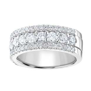 Goldsmiths Platinum 1.43cttw Triple Row Claw Set Diamond Half Eternity Ring