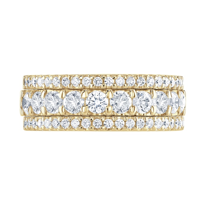 Goldsmiths 18ct Yellow Gold 1.43cttw Triple Row Claw Set Diamond Half Eternity Ring