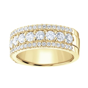Goldsmiths 18ct Yellow Gold 1.43cttw Triple Row Claw Set Diamond Half Eternity Ring