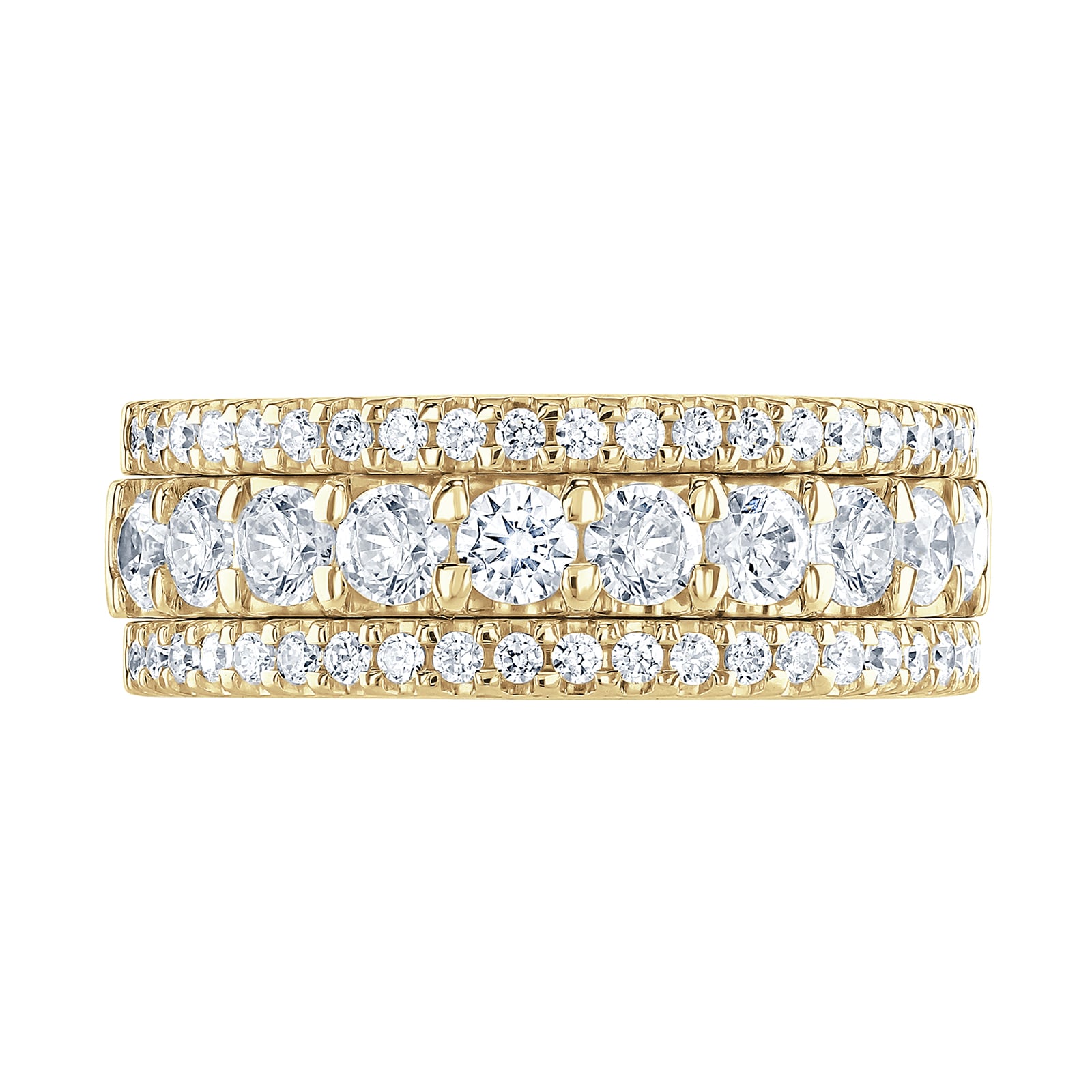 Goldsmiths 18ct Yellow Gold 1.43cttw Triple Row Claw Set Diamond Half Eternity Ring