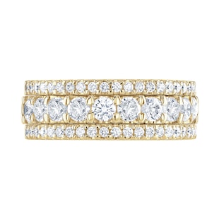 Goldsmiths 18ct Yellow Gold 1.43cttw Triple Row Claw Set Diamond Half Eternity Ring