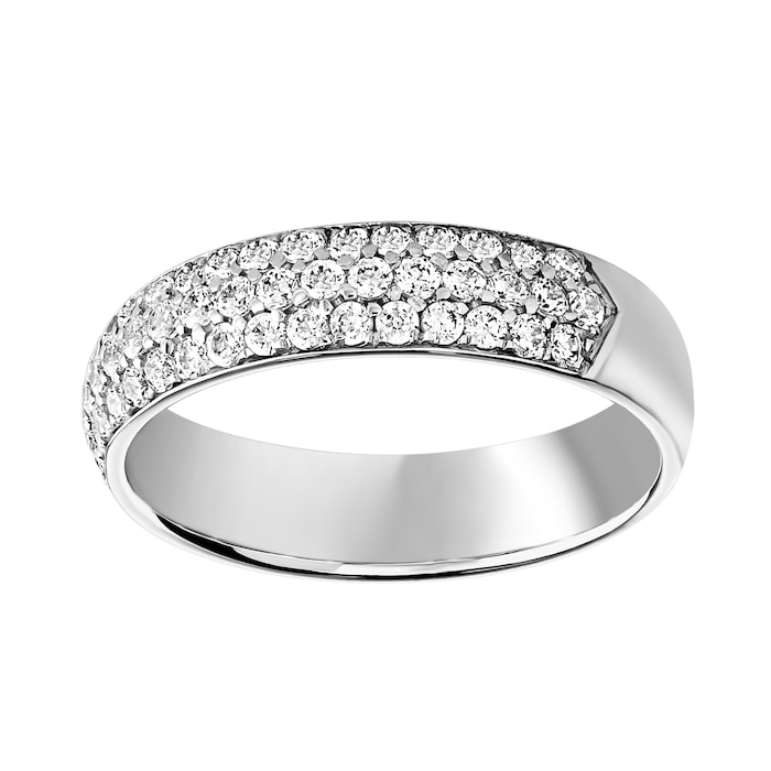 Goldsmiths 9ct White Gold 0.60cttw Triple Row Pave Set Diamond Half Eternity Ring