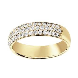 Goldsmiths 9ct Yellow Gold 0.60cttw Triple Row Pave Set Diamond Half Eternity Ring