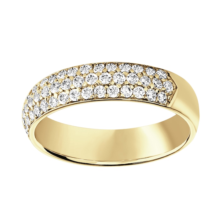 Goldsmiths 18ct Yellow Gold 0.60cttw Triple Row Pave Set Diamond Half Eternity Ring