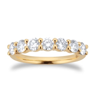 Goldsmiths 18ct Yellow Gold 1.00cttw 7 Stone Brilliant Cut Diamond Claw Set Eternity Ring