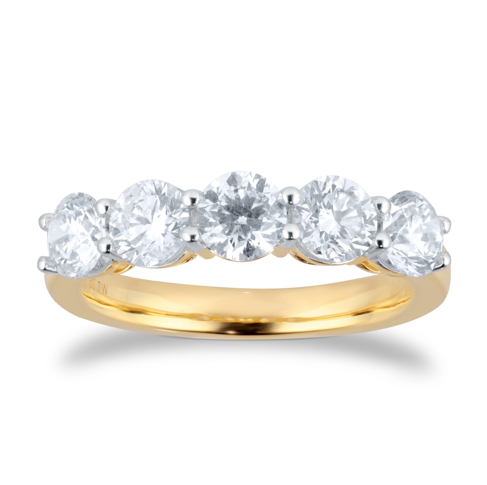 18ct Yellow Gold 1.50cttw Diamond Five Stone Eternity Ring - Ring Size K
